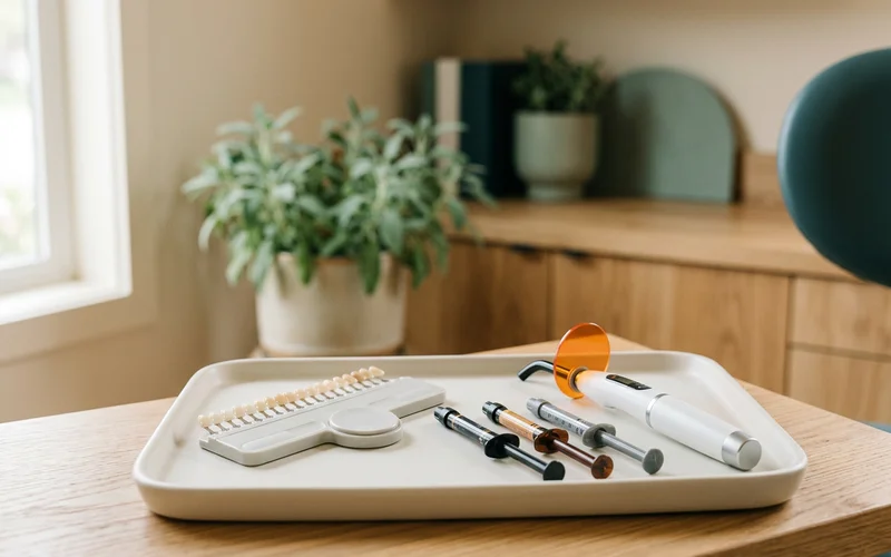 Composite resin, shade guide and curing light used for tooth-coloured fillings