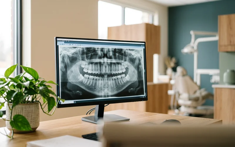 Panoramic X-ray showing an impacted lower wisdom tooth