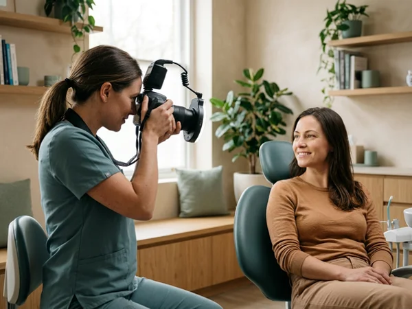 Dentist taking smile photographs during a cosmetic consultation