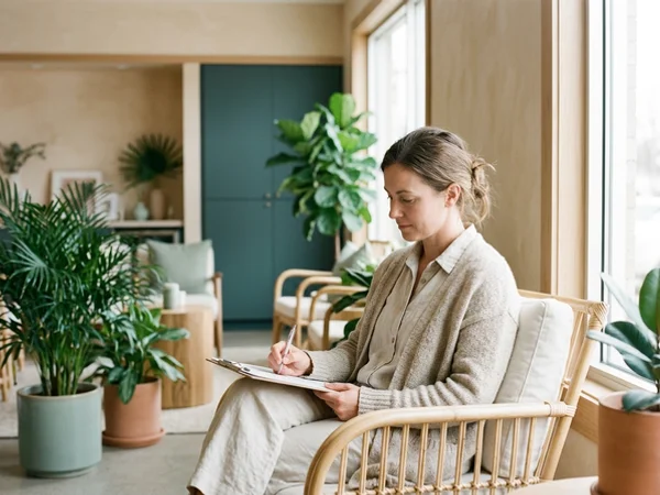 New patient completing a medical history form in a clinic waiting area